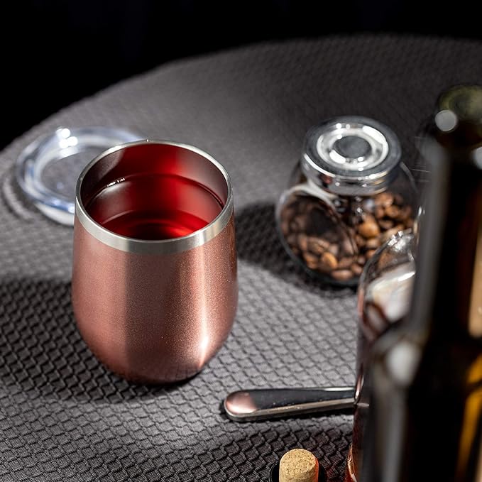 COMOOO Rose Gold Stainless Steel Wine Tumbler Bulk with Lid and Straw 12oz Double Wall Vacuum Insulated Travel Tumbler Cup for Coffee Wine Cocktails Ice Cream Cup Rose Gold, 16 pack
