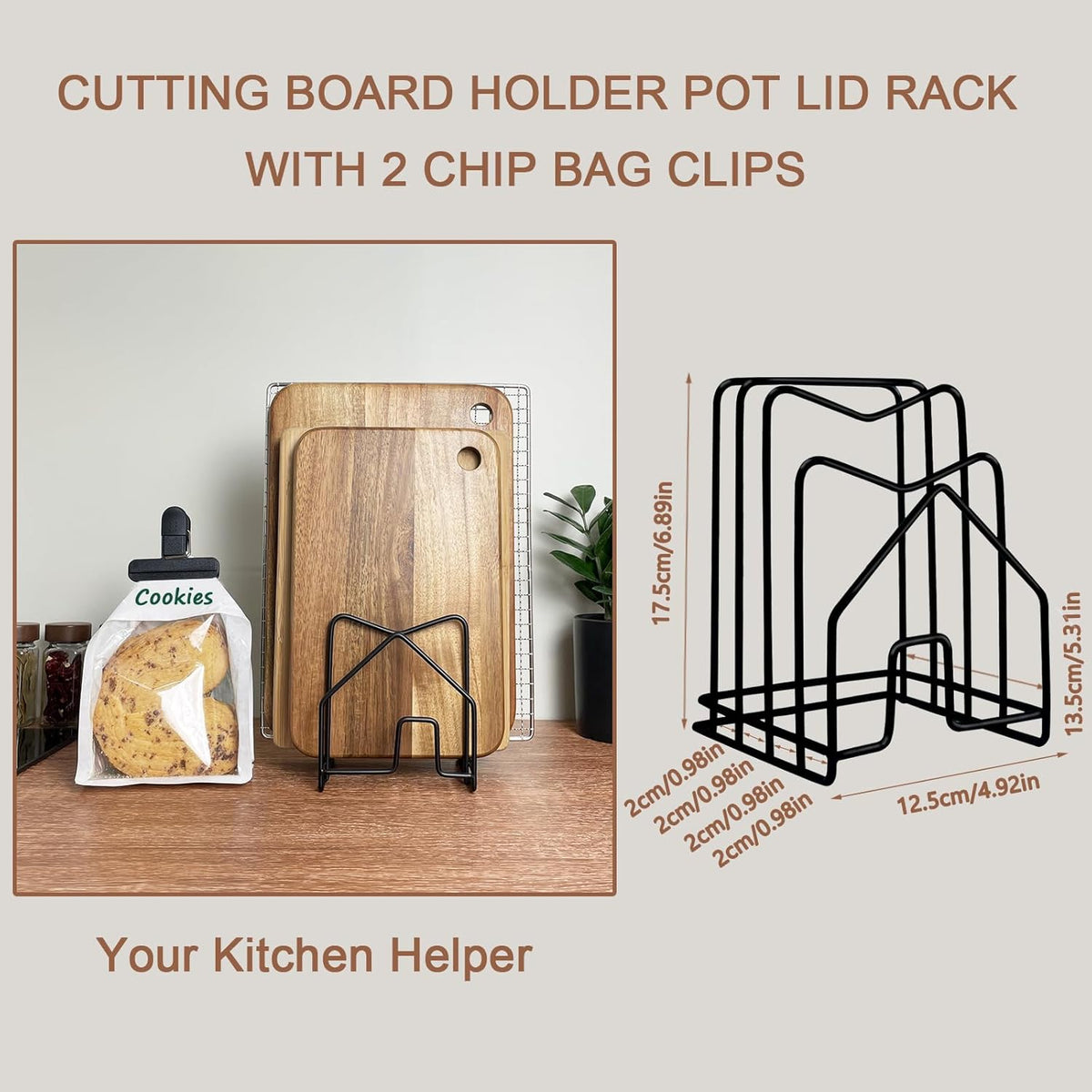 Pot Lid Organizer W 2 Chip Bag Clips Cutting Board Holder Inside Cabinet 304 Stainless Steel Pan Organizer Under Cabinet Pot Cover Cookie Sheet Bakeware Serving Tray Cooling Rack Stand Kitchen Black