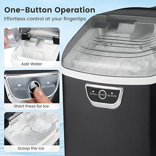 COSTWAY Nugget Ice Maker Countertop with Handle, 33 Lbs/24H Soft Chewable Ice, Ready in 6 Mins, Auto-Cleaning, Audible Ice Full Alarm, Portable Sonic Ice Machine for Home Kitchen Office, Black