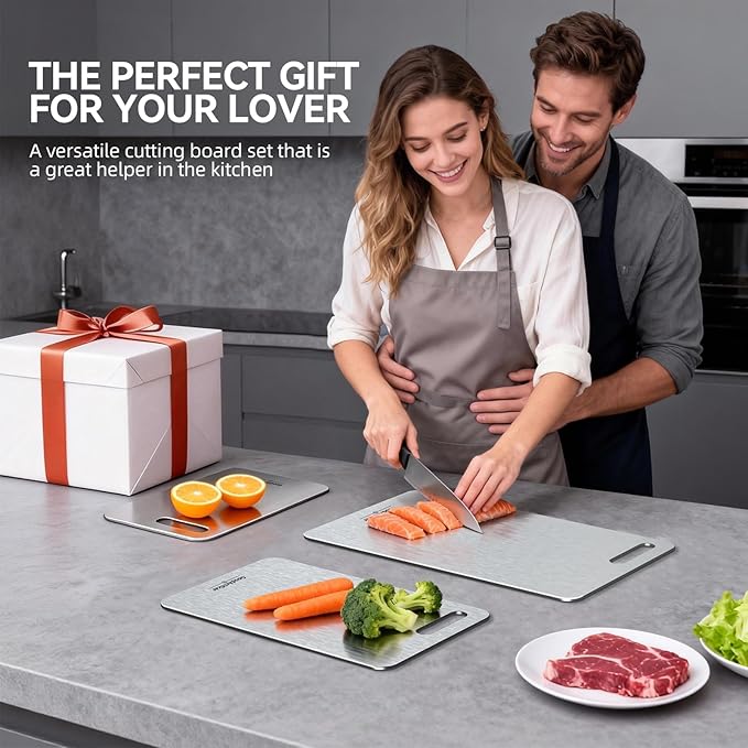 Titanium Cutting Boards,100% Pure Titanium Kitchen Cutting Board, Double-Sided Non-Toxic Cutting Board, Ideal for Slicing and Dicing Meats, Features Handle, Dishwasher Safe,16"L*10"W