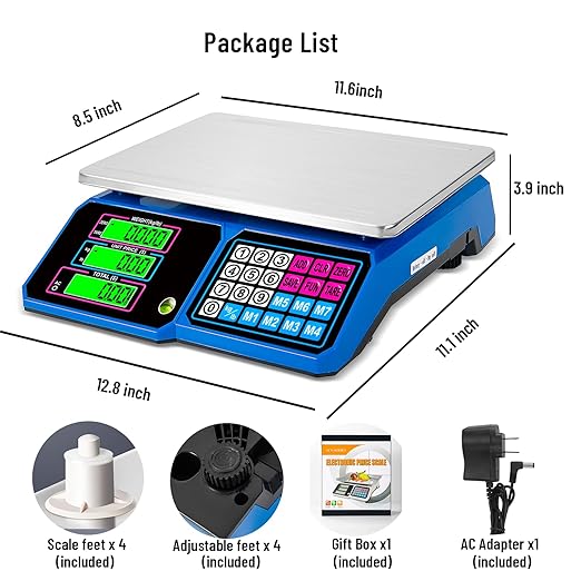 Price Computing Scale:SKEAP DS100 30kg/66 LB Digital Commercial Food Scale,Electronic Meat Scale for Farmers Markets, Retail Outlets, Supermarkets, Blue