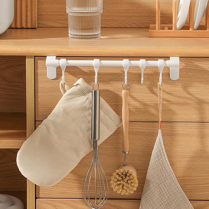SUPVOX Kitchen Utensil Hooks 5pcs Under Cabinet Storage Rack White Plastic No-Drill Multi-Functional Hanging Organizer for Kitchen Cabinet