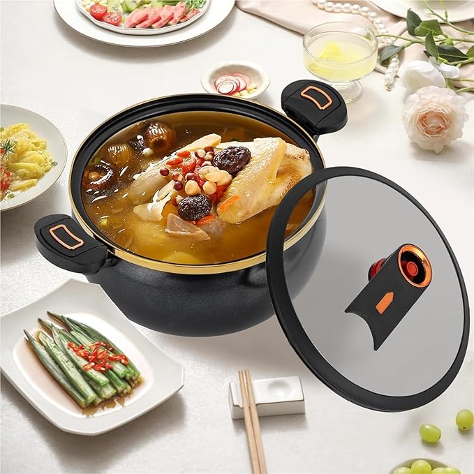 8L / 8.45Qt Micro Pressure Cooker With Visual Glass Lid & Handles, Non-Stick Multi-Function Pot For Gas, Electric Ceramic & Induction Stoves(White)