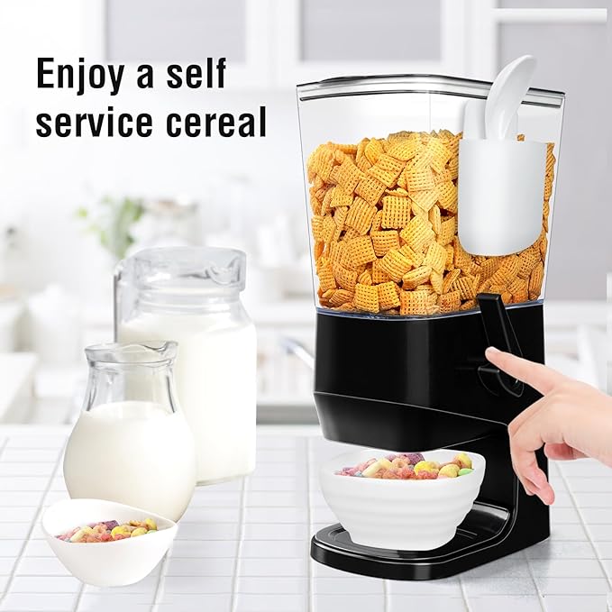 Cereal Dispenser Countertop Wath Bowls and Spoons Cereal Containers Storage for Pantry Snack Organizer Dry Food Storage Container with Lid for Kitchen Organization Oatmeal Nut Granol(Black 1 pack )