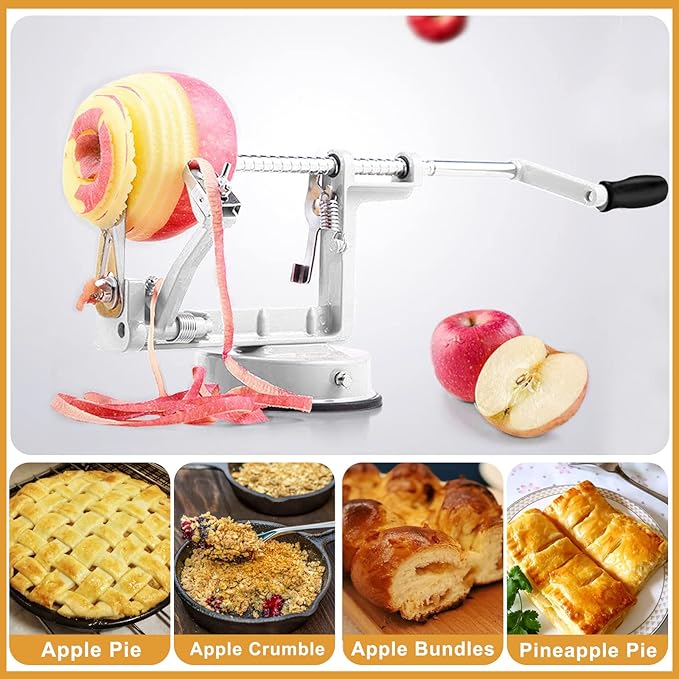 Apple Peeler Slicer Corer with Stainless Steel Blades and Powerful Suction Base for Apples Pears Potatoes(White)