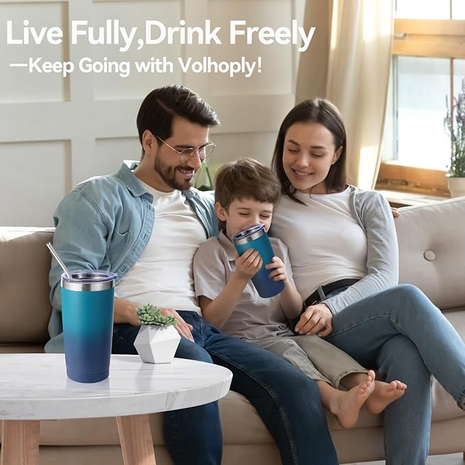 Volhoply 20oz Stainless Steel Tumbler with Lid and Straw Bulk 4 Pack,Double Wall Insulated Travel Iced Coffee Mug Fits Cup holder,Powder Coated Cups for Hot/Cold Drinks,Gifts for Women(Assorted,4 Set)