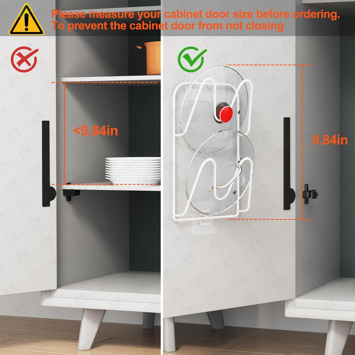 2 Pack Pot-Lid-Holder, 4-Tier Pot-Lid-Organizer for Cabinet Door/Wall, No Drilling Adhesive Wall/Door Mounted Rustproof Pot-Lid-Rackr for Kitchen Organizers