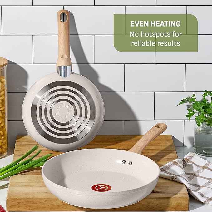 T-Fal Revive Ceramic Nonstick Cookware Set, Oven Safe Up to 350ºF, 12-Piece, Includes Stockpot, Saucepan, Skillet, Frying Pans, Utensils, Ceramic Pots and Pans Set, Beige Granite