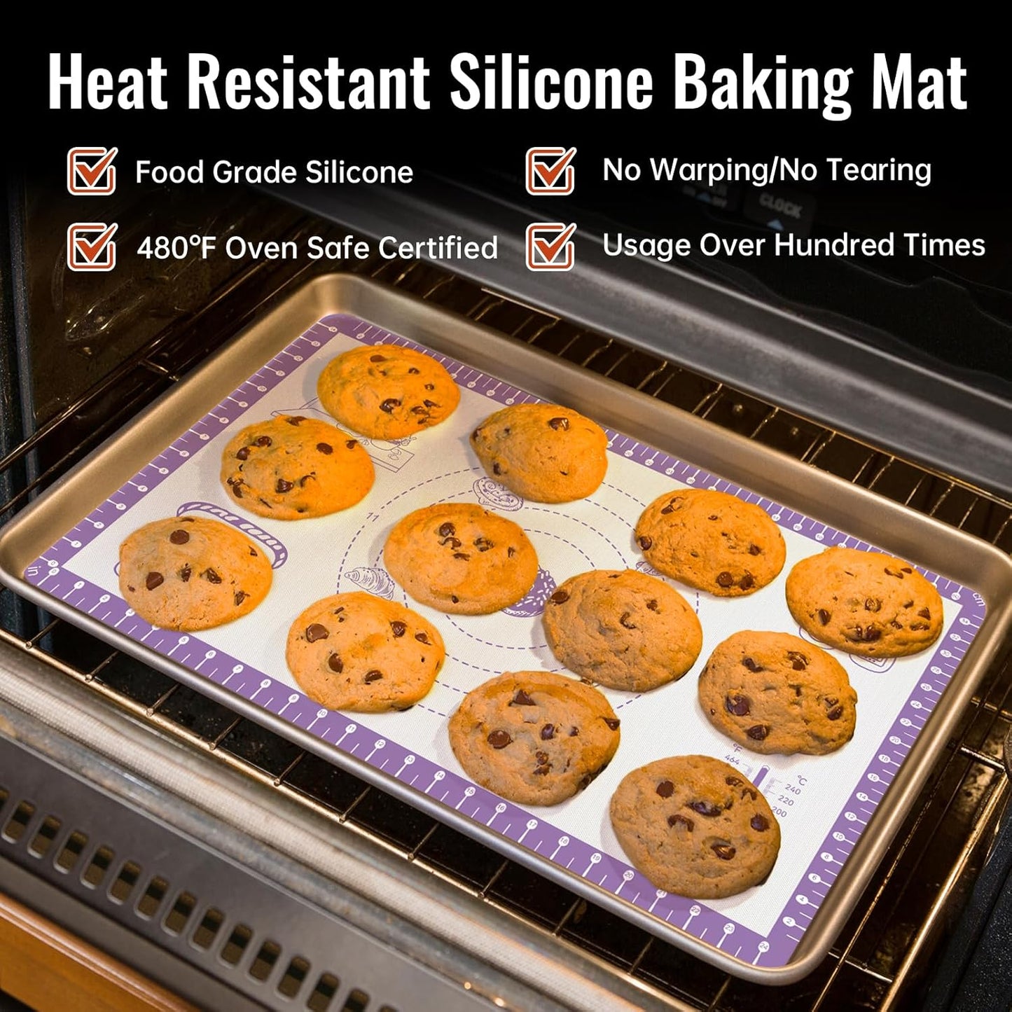 Silicone Pastry Mat with 10 Useful Recipes, Silicone Mat for Baking, Dough Rolling,Bread, Cookie, Macaron, Pizza, Surdough, Non Slip Silcone Mat for Counter, Baking Suppliers Essential
