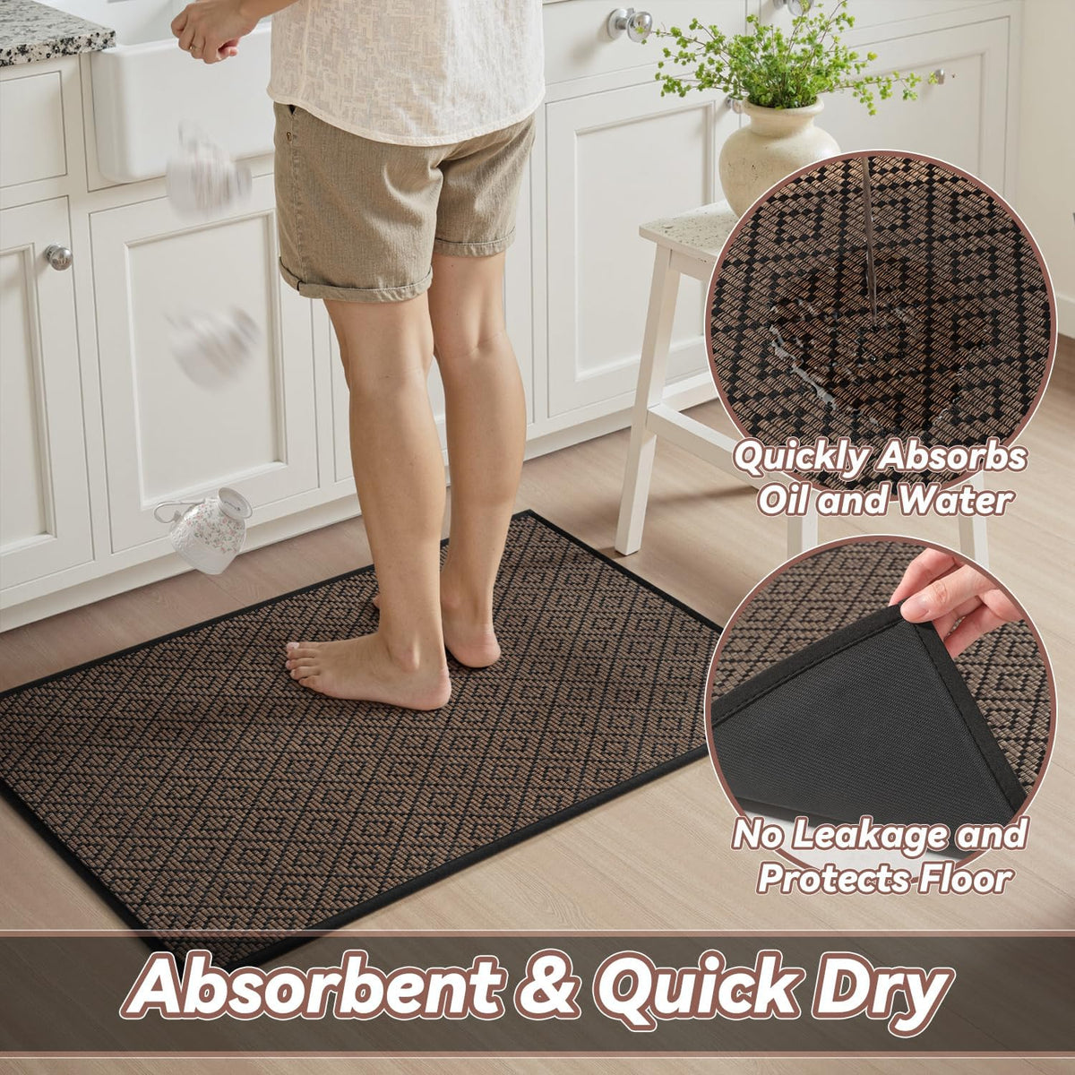 PADOOR Kitchen Runner, Rubber Backed Kitchen Runner Rugs Non Skid Washable, Super Absorbent Kitchen Mats for Floor Front of Sink, 20"x70" Black