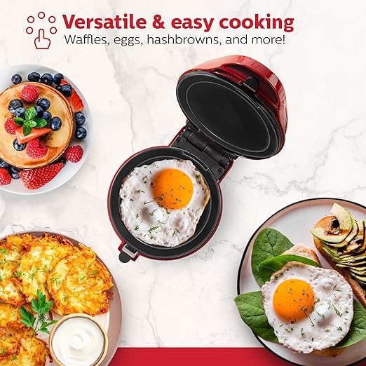 Holstein Housewares 5-in-1 Mini Waffle and Griddle Maker – 4-Inch Personal Appliance with 7 Removable Non-Stick Plates, Makes Puppy, Kitty, Heart-Shaped Waffles, Pancakes, Eggs & More