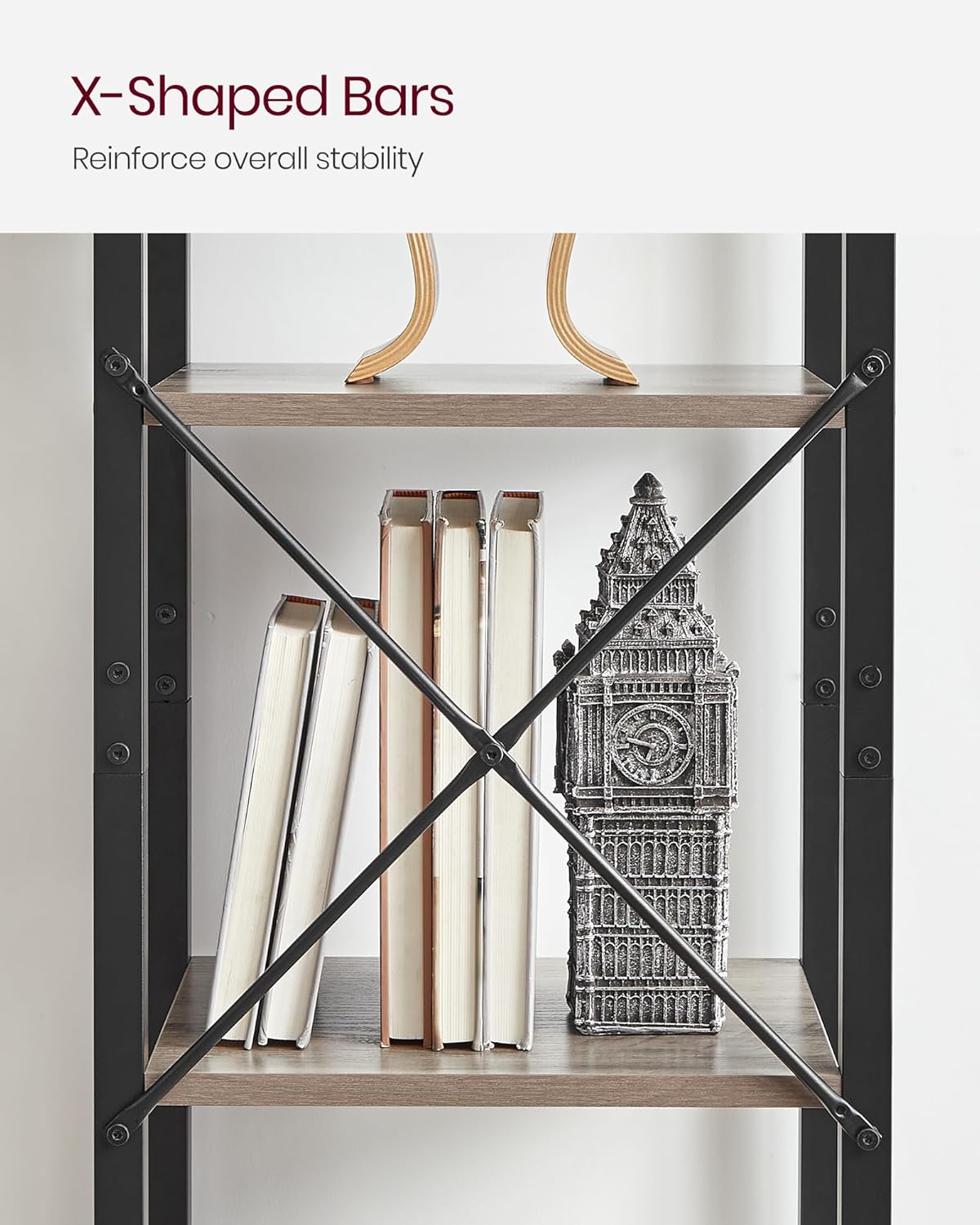 VASAGLE 5-Tier Bookshelf, Bookcase with Steel Frame, Book Shelf for Living Room, Home Office, Study, 11.8 x 15.7 x 60.2 Inches, Industrial Style, Heather Greige and Ink Black ULLS100B02