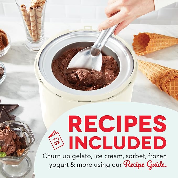 Dash Deluxe Gelato & Ice Cream Maker - HomeMade Dessert Maker with One-Touch Churning - Space-Saving Design & Easy to Clean - 2 Quarts, Cream