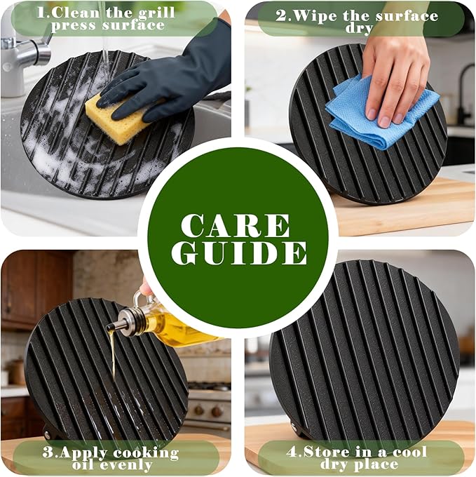 2.2 lb Heavy Duty Cast Iron Grill Press, 6.69 in Round 7.8X3.9in Rectangle Burger Press with Wood Handle for Blackstone, Griddle, Chef, Camp, Panini, Vegetable, Bacon, Sandwich, BBQ