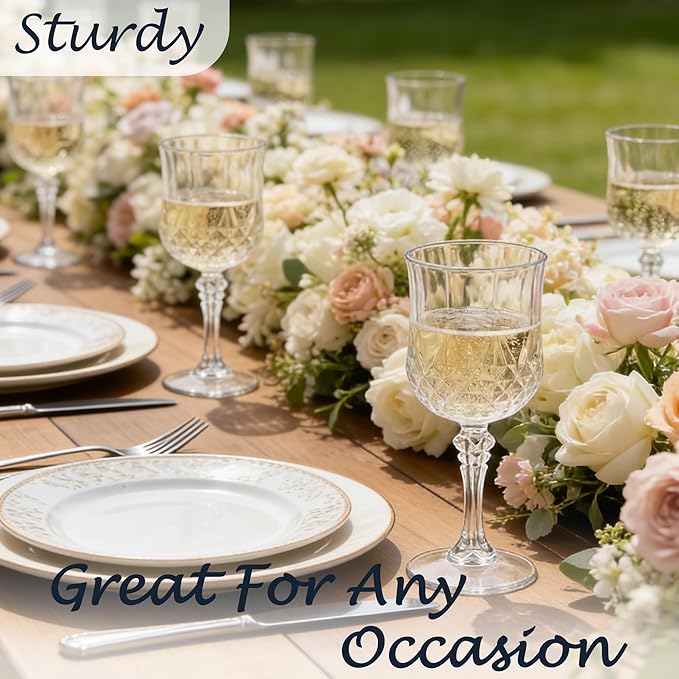 Plastic Wine Glasses, Plastic Goblets Vintage Style Cordial Unbreakable Drinking Glasses, Reusable Drinkware for Wedding Reception, Grand Event Party Supplies,Mother's Day(48, Transparent)