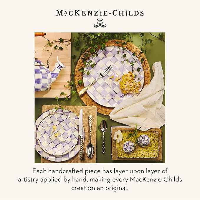 MACKENZIE-CHILDS Enamel Salt and Pepper Shakers, Kitchen Table Accessories, Purple-and-White Violet Check