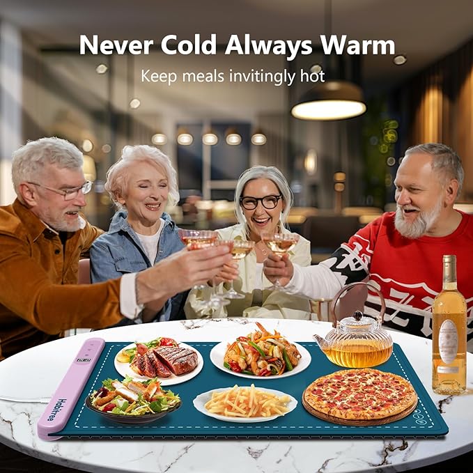 3-Pack Silicone Food Warming Mat & Food Warmers for Parties Buffet - Rapid Heating 6-Level Temp Control, Rollable Portable Easy Clean - Value Set for Gatherings & Home Daily Use(Blue)