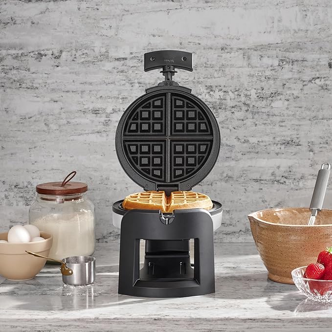 Cuisinart Round Flip Belgian Waffle Maker, Black/Silver, 1 inch thick, WAF-F30NAS