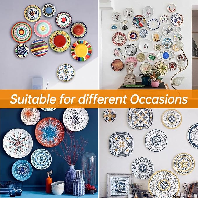3 Pack Plate Hangers for The Wall, Suitable for 10-14 inch Art Plate, Stainless Steel Invisible Heavy Duty Wire Plate Holder with Wall Hooks, Plate Hangers for Displaying Plates, Platter, Dish, Silver