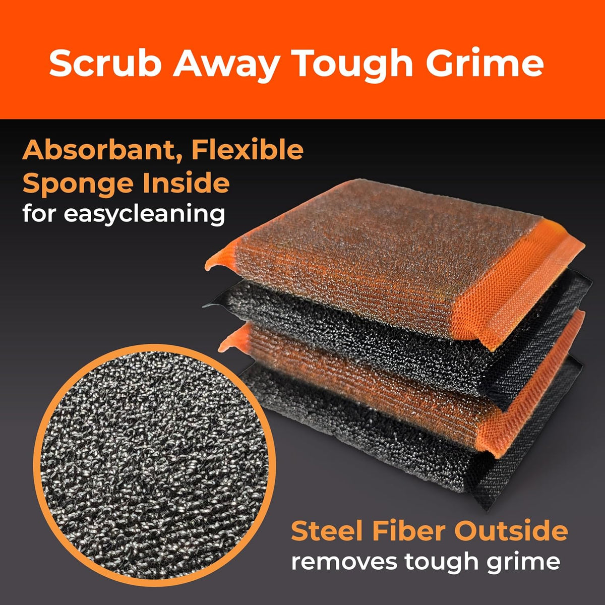 Heavy-Duty Steel Wool Scrubber Sponges 4 Pack – Stainless Steel Cleaning Pads for Dishes, Pots, Pans, Grills & Ovens – Durable Multi-Surface Kitchen Scrubbing Tools for Tough Grease & Burnt Food