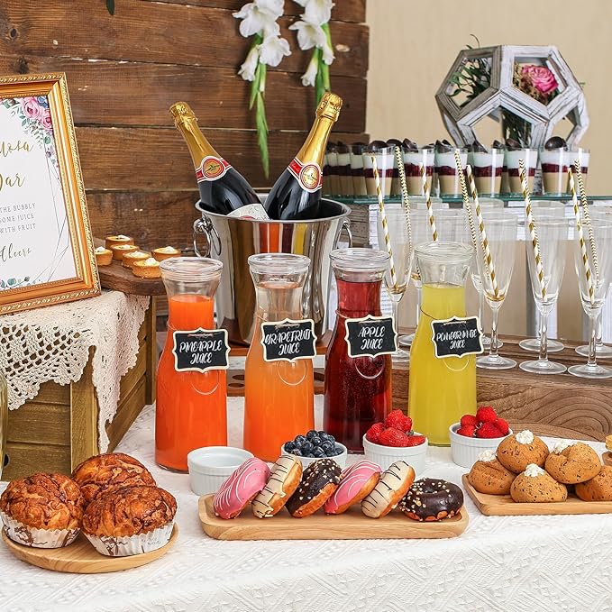 Set of 6 Glass Carafe with Lid, 1 Liter Beverage Serveware Carafe, Clear Glass Pitcher for Mimosa Bar, Brunch, Cold Water, Juice, Milk, Iced Tea, Lemonade