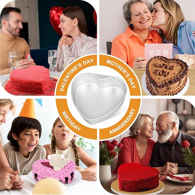 6 Inch Heart Shaped Cake Pan with 50 Pieces Parchment Paper,Non-stick Aluminum Heart Cake Pan Baking Tin for Birthday Wedding