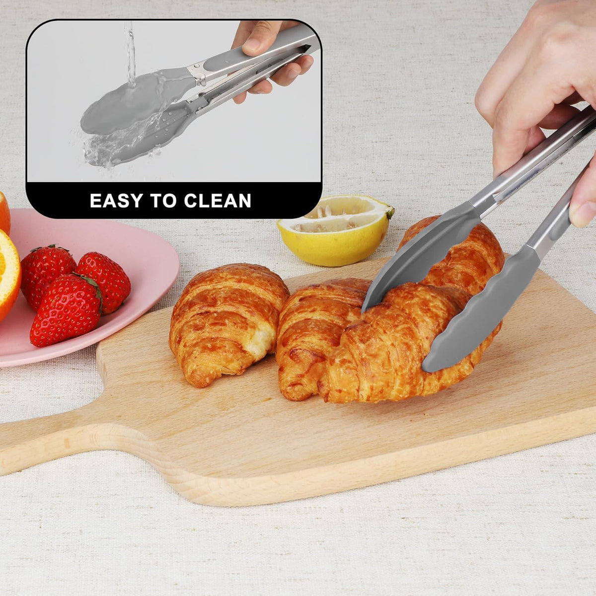 Hotec Mini Silicone Kitchen Tongs for Cooking - 7-Inch Small Serving Tongs with Silicone Tips, Set of 3 (Black,Grey,Khaki)