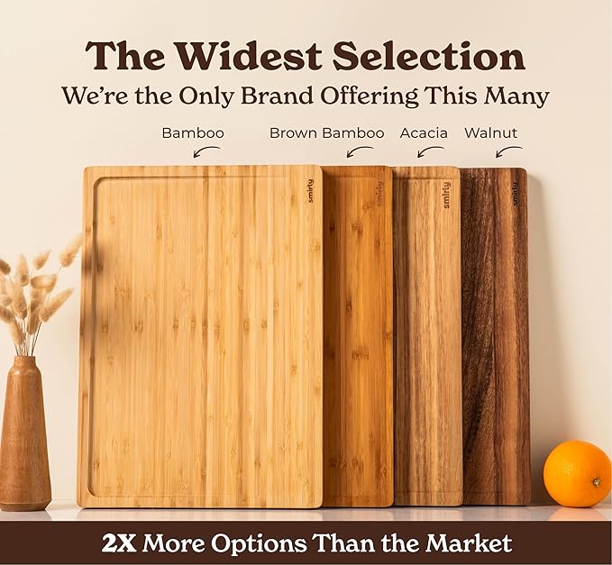 SMIRLY Bamboo Wooden Cutting Boards for Kitchen, Set of 3 Large - Small, Bamboo Wood Cutting Board Set with Deep Juice Grooves, Non Toxic Serving Tray, Perfect Mother's Day Gifts