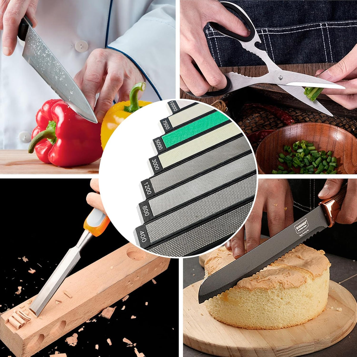 RUIXIN PRO 8 Pcs Diamond Knife Sharpening Stones for RUIXIN PRO RX-008 RX-009 Knife Sharpener Fixed - Angle Kit, Professional Whetstone Set With Base: 200/400/800/1200/3000/5000/7500/10000 Grit