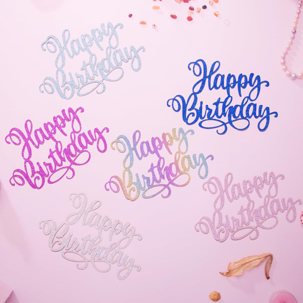 Happy Birthday Cake Toppers 9 Inch Glitter Happy Birthday Cake Toppers Pick for Birthday Anniversary Theme Party Cake Decorations Supplies - Litht Pink