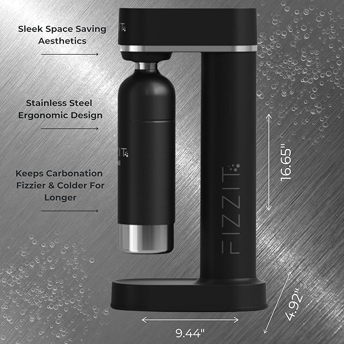 Fizzit Sparkli Carbonated Soda Maker with 1L Stainless Steel Bottle | Customizable Carbonation | Soda Streaming Fizzy Water Machine | Luxury Bubbles, Dishwasher Safe & Eco-Friendly Reusable Bottle