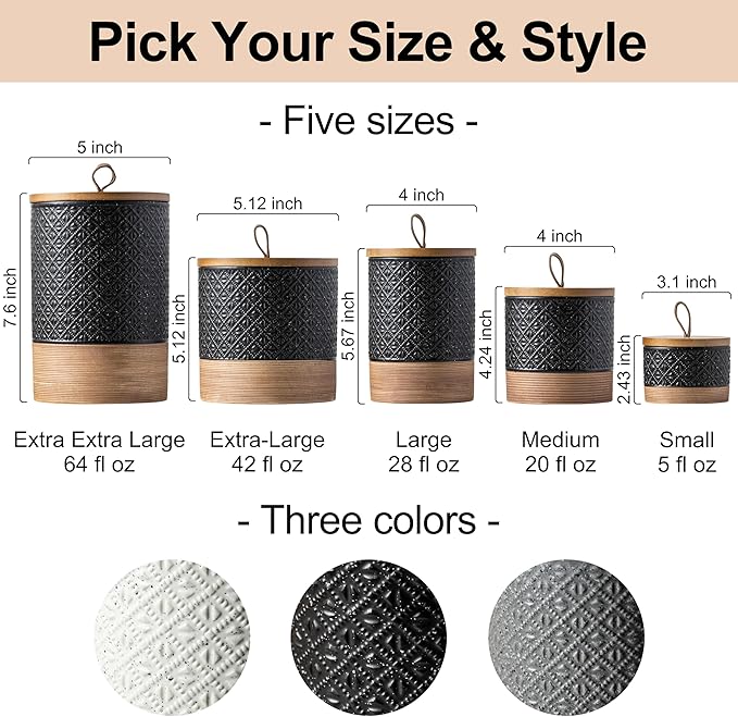 Miamolo Ceramic Jars with Lid, Small Coffee Canister with Lid, Kitchen Food Storage Jars for Sugar Loose Leaf Tea Candy, Decorative Jar for Countertop, Pantry, Coffee Bar Accessories Black & 20 fl.oz