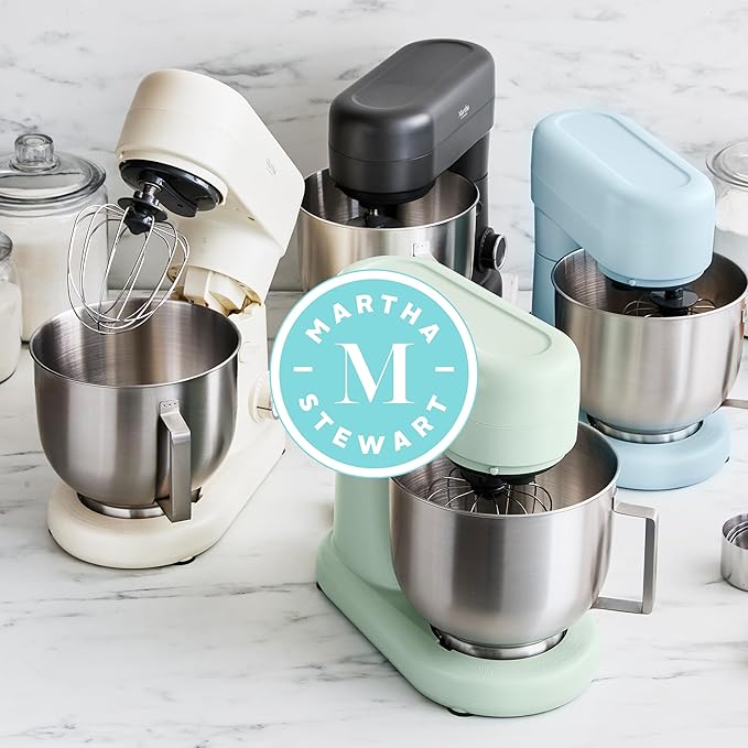 Martha Stewart Tilt-Head Stand Mixer, 12 Speed, 5.3QT Stainless Steel Bowl, Splash Guard with Pour Chute, Whisk, Dough Hook, Flat Beater, Electric Kitchen Baking Mixer, Bread, Cake, Whip, Honeydew