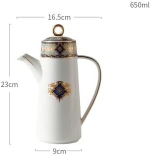 Water Pitcher Ceramic Teapot With Lid Water Pitcher Kitchen Butter Bottle Flower & Bird Finished Wedding Gifts Party Presents 650ML Glass Pot(White)