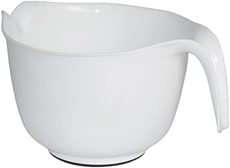 Glad Mixing Bowl with Handle – 3 Quart | Heavy Duty Plastic with Pour Spout and Non-Slip Base | Dishwasher Safe Kitchen Supplies for Cooking and Baking, White (Pack of 6)