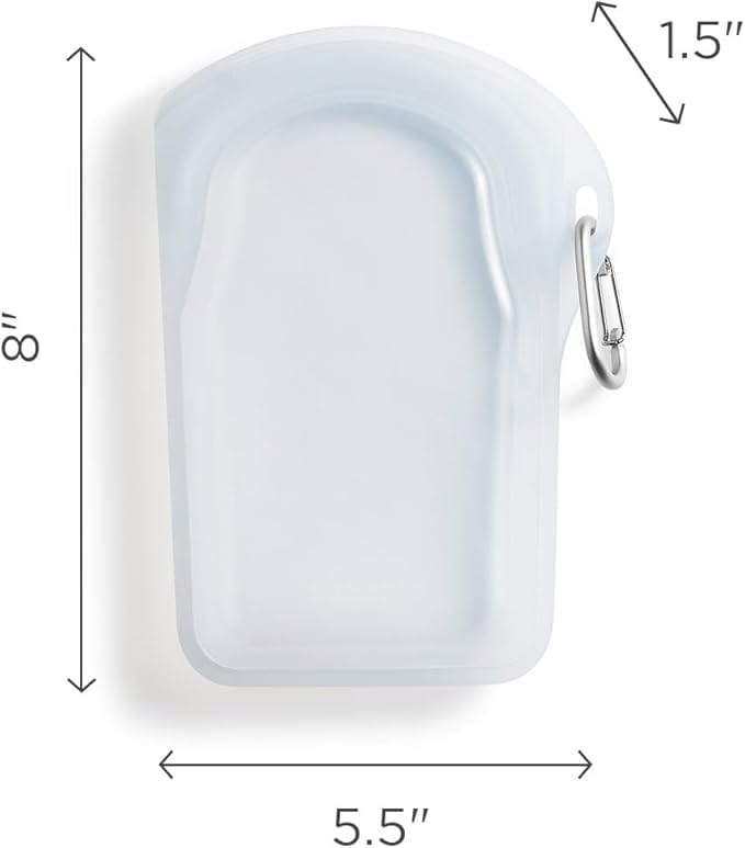 Stasher Silicone Reusable Storage Go Bag with Carabiner Clip, Bag for Travel, Microwave, Dishwasher, Oven, Safe, Sous Vide, Eco Friendly, Outdoor Snack Storage Pouch, 18 oz, Clear | Leakfree Travel Bag