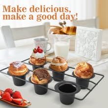 Non-Stick Popover Pan with 6 Cups, Heavy Duty Carbon Steel Yorkshire Pudding Tray, Oven Safe Baking Mold for Muffins, Canel茅, Air Fryer Compatible, Dishwasher Safe