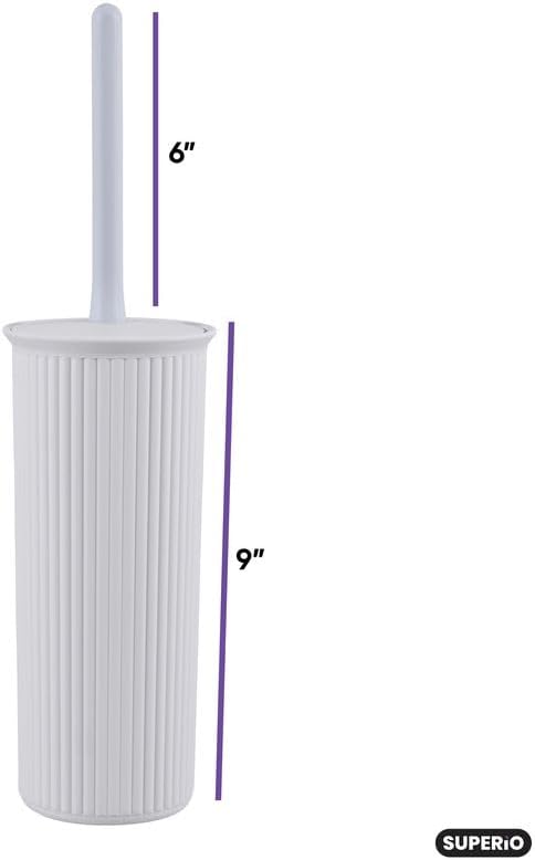 Decorative Plastic Toilet Bowl Brush and Holder Set, White Smoke (2 Pack) Cleaner Scrubber for Bathroom - Ribbed Design