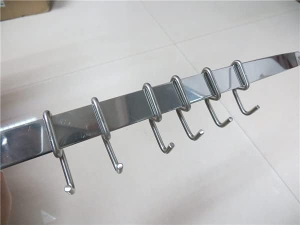Stainless Steel Kitchen Utensil Racks Holder Hanging Rail Organize Pots Pans Kitchen Knife Gadgets On Wall Mounted Hanger Bar Rail Under Cabinet Shelf (6 Hook,17")