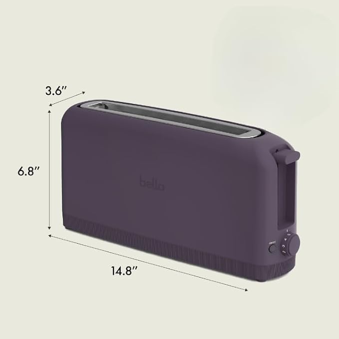 bella 2 Slice Slim Toaster,Fits-anywhere™ Kitchenware,6 Setting Shade Control with Reheat & Cancel Buttons,Fits sourdough,10” Long Slot,Anti Jam & Auto Shutoff,900 Watt,Plum,(Pack of 6)