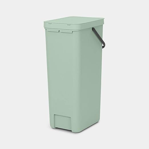 Brabantia Sort & Go Kitchen Recycling Bin | L / 10.6 Gal / 40L | Jade Green | Removable Stay-Open Lid, Carry Handle | Trash Can for Bottles, Cans, Paper, Glass | Wall Bracket Sold Separately