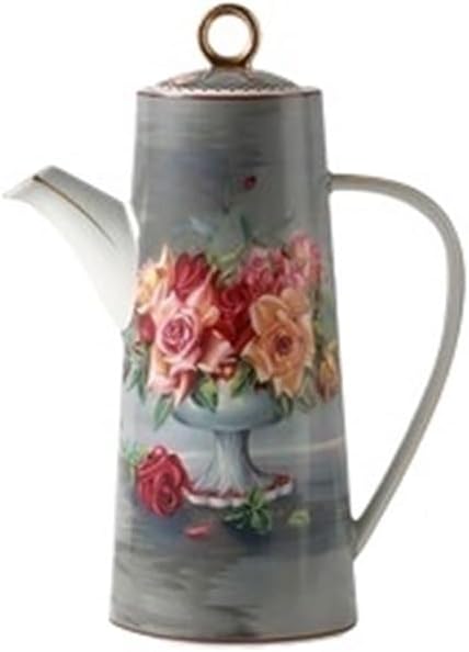 Water Pitcher Ceramic Teapot With Lid Water Pitcher Kitchen Butter Bottle Flower & Bird Finished Wedding Gifts Party Presents 650ML Glass Pot(Gris)