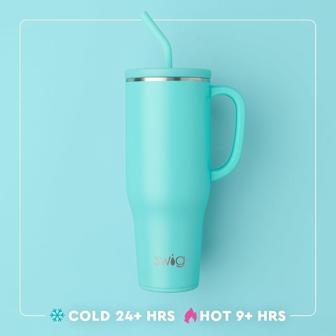 Swig Life 40oz Mega Mug, 40oz Tumbler with Handle and Straw, Extra Large Insulated Tumblers, Cup Holder Friendly Travel Mug (Glacier Stripe)