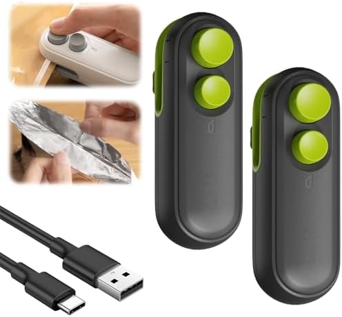 2-in-1 Mini Bag Sealer with Cutter & Magnet, Rechargeable Portable Handheld Food Sealing Machine for Snacks, Chip Bags & Resealing – 2pcs White