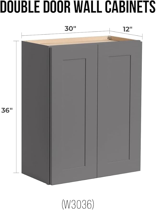 Wall-Mounted Cabinet – Solid Wood Shaker Style Medicine Cabinet with Adjustable Shelves & Soft-Close Doors for Bathroom, Kitchen, and Office Storage (Pebble Gray, 39" W x 12" D x 30" H)