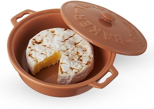 Twine Ceramic Brie Baker with Wood Spreader, Brie Baking Tools with Lid Bakeware Sets, Terra Cotta Ceramic, Kitchen Set of 1
