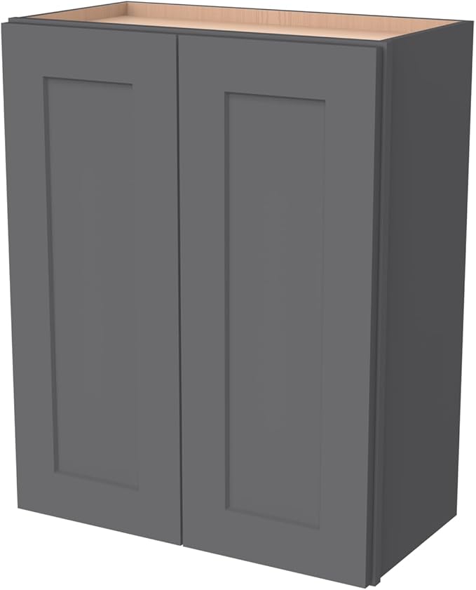 Wall-Mounted Cabinet – Solid Wood Shaker Style Medicine Cabinet with Adjustable Shelves & Soft-Close Doors for Bathroom, Kitchen, and Office Storage (Pebble Gray, 36" W x 12" D x 30" H)