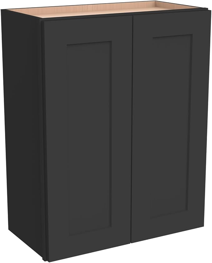Wall-Mounted Cabinet – Solid Wood Shaker Style Medicine Cabinet with Adjustable Shelves & Soft-Close Doors for Bathroom, Kitchen, and Office Storage (Charcoal Black, 39" W x 12" D x 30" H)