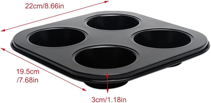 4 Cup Muffin Pan Mold - Non-Stick Cupcake Baking Tray/Tin - Carbon Steel Cake Mould For home, cafe bar and restaurant (Black)