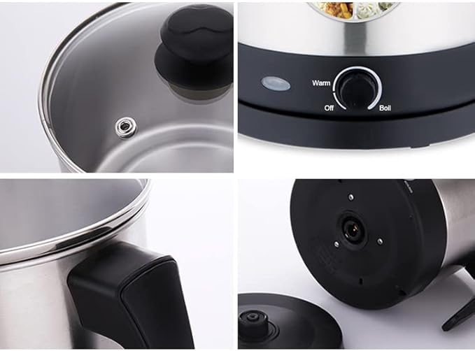 Electric Multifunctional Pot, Steamer with Wire Rack and Bowl, Fast Boiling, Cordless, One Button Touch, for Noodles, Dumplings, Soup, Egg